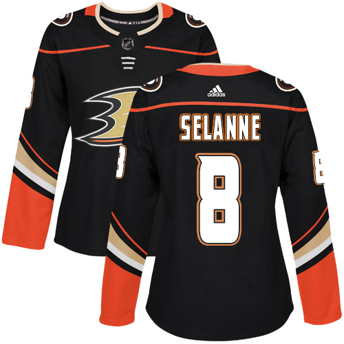 Adidas Anaheim Ducks #8 Teemu Selanne Black Home Authentic Womens Stitched NHL Jersey